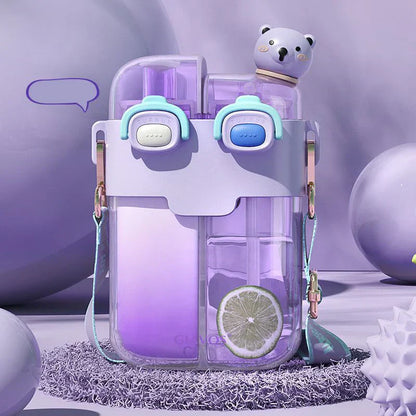 DecorBites™ Double-Bin Sippy Cup | Kids Cartoon Water Bottle with Adjustable Strap