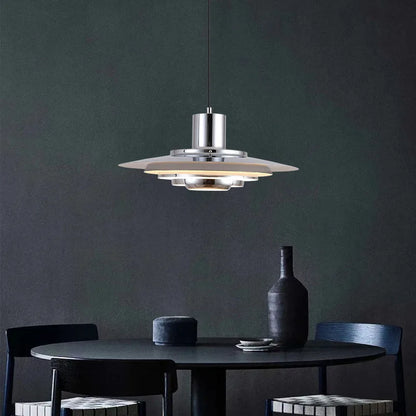 Art Deco White and Silver Aluminum Pendant Light