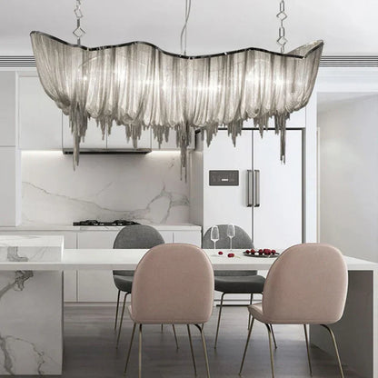 DecorBites™ Gold Tassel Chain Chandelier LED Hanging Lamp Lustres for Dining Room