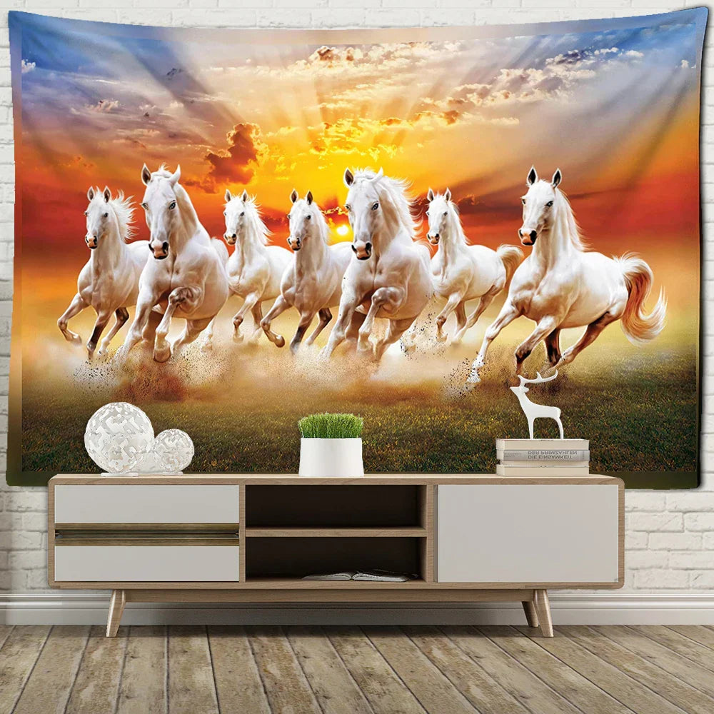 Decobites River Horses Tapestry Wall Hanging - Boho Aesthetic Room Decor