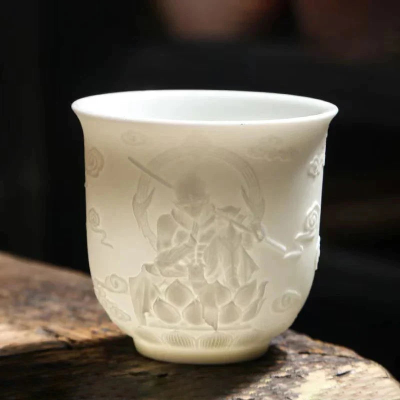 Juego de tazas de té DecorBites™ de porcelana fina | Tazas y vasos de cerámica color jade con diseño de grasa de cabra