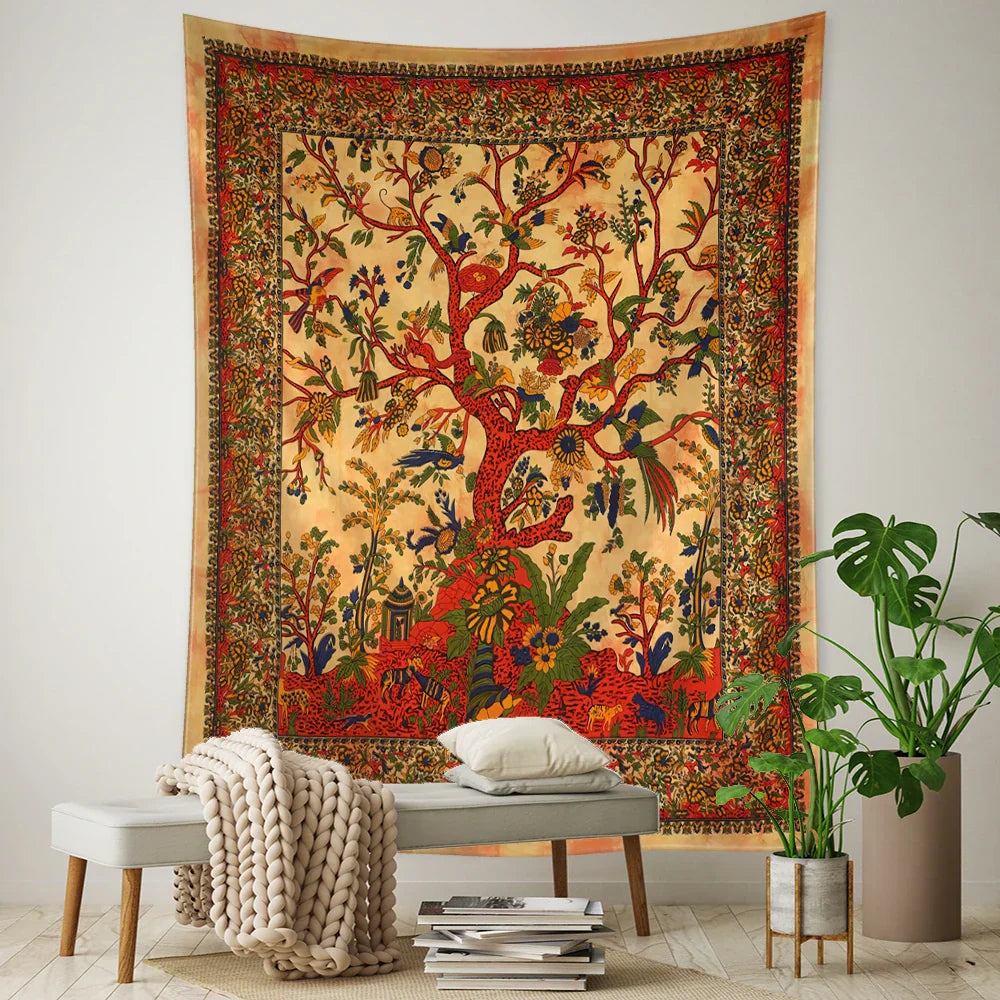 Decobites Flying Bird Tree of Life Tapestry Wall Hanging: Bohemian Abstract Hippie Decor