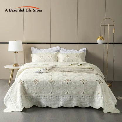 DecorBites™ Gold Embroidery Cotton Bohemia Quilt Set - 3PCS Coverlet & Pillowcase