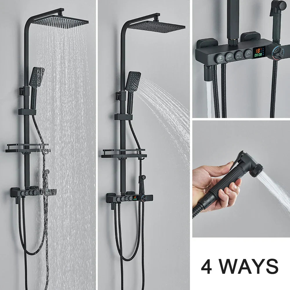 DecorBites™ Black 4-Way Digital Shower System with Rainfall Head and Bidet