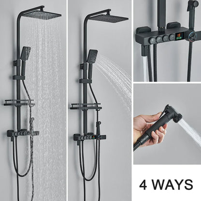 DecorBites™ Black 4-Way Digital Shower System with Rainfall Head and Bidet