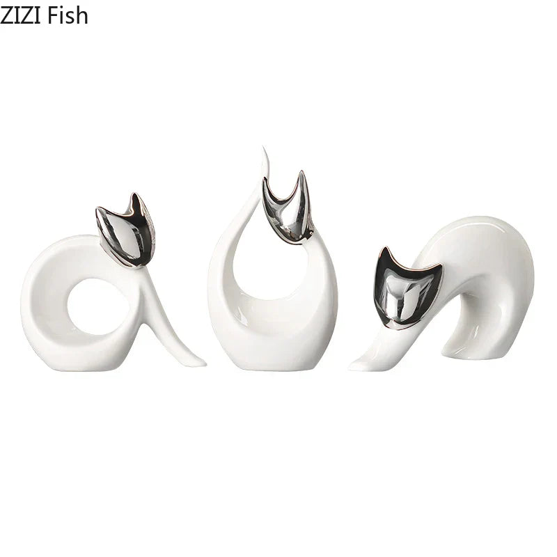 DecorBites™ Ceramic Kitten Statue White Cat Sculpture Room Decor Aesthetics