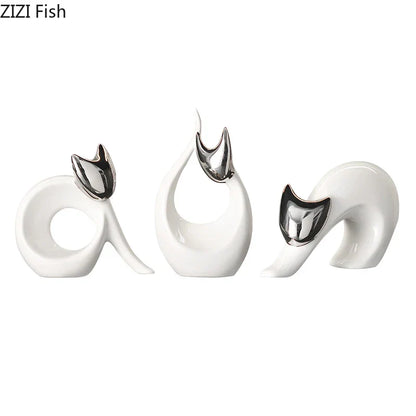 DecorBites™ Ceramic Kitten Statue White Cat Sculpture Room Decor Aesthetics