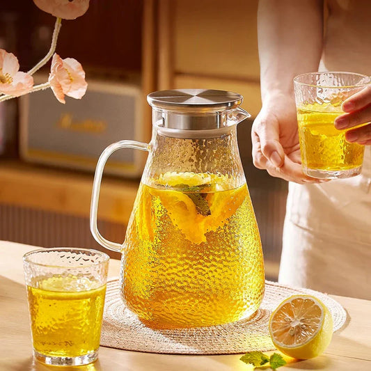 DecorBites™ Glass Tea Set with Stainless Steel Lid Jug and Cups