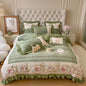 Decobites Vintage French Velvet Lace Embroidery Bedding Set with Ruffles Flowers