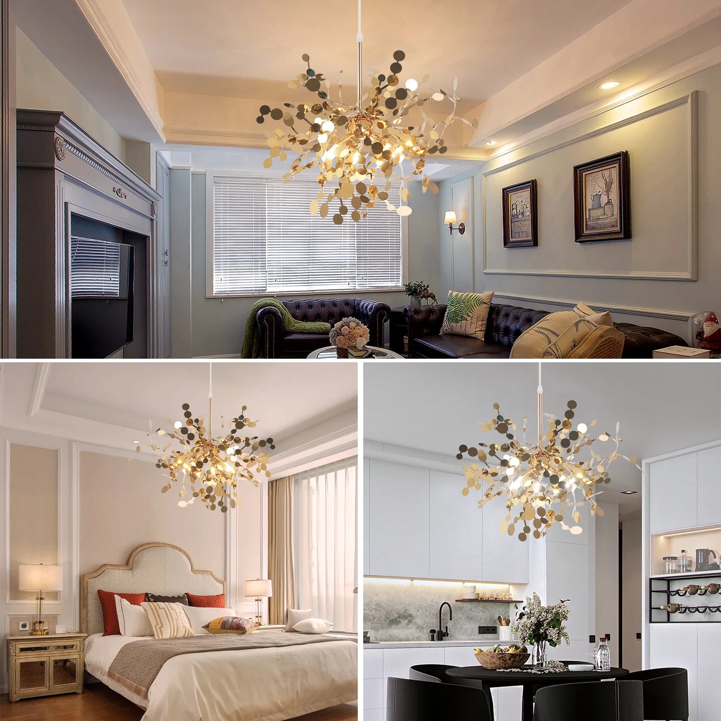 Nordic Stainless Steel 3-Light Pendant Lamp, Gold/Silver