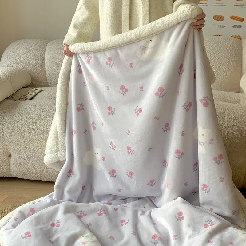 DecorBites™ Korean Cartoon Plush Blanket, Soft Nap Sofa Cover for Home Dormitory