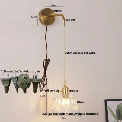 DecorBites™ Glass Copper LED Wall Sconce | Pull Chain Switch | Adjustable Bathroom Light