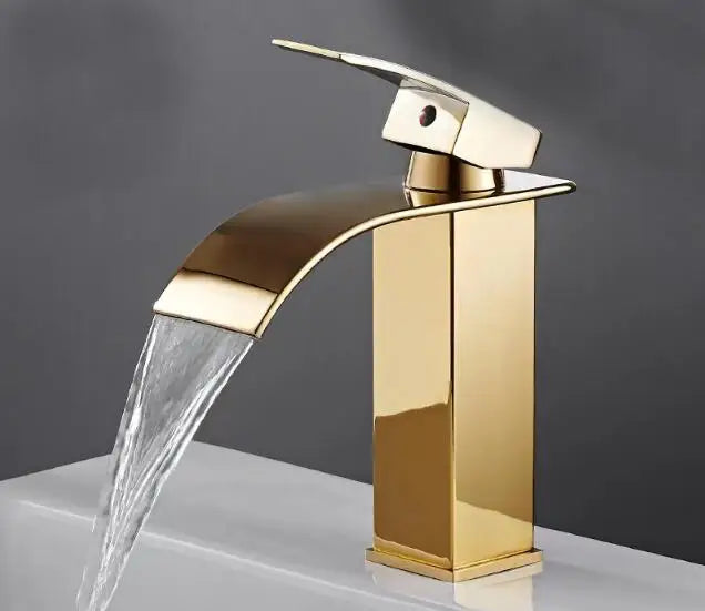 Grifo de baño oro rosa de latón Decorbites™: Mezclador de cascada para lavabo
