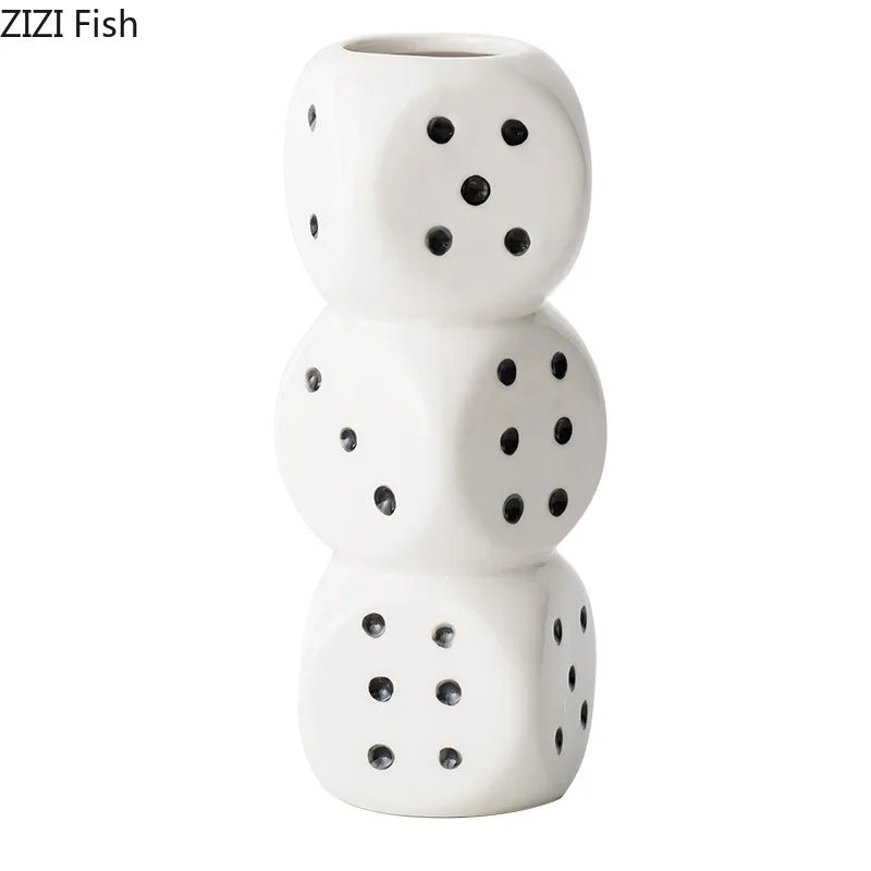 DecorBites™ Ceramic Dice Vase Desk Decor Flower Arrangement Artificial Flowers Room Aesthetic
