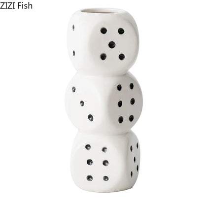DecorBites™ Ceramic Dice Vase Desk Decor Flower Arrangement Artificial Flowers Room Aesthetic