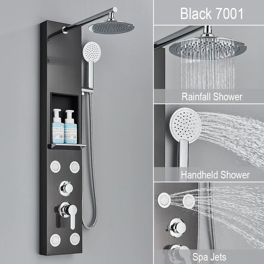 DecorBites™ Rainfall Shower Panel with Storage Rack and Massage Jets