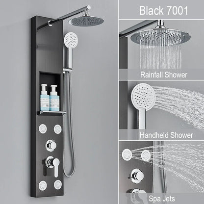 DecorBites™ Rainfall Shower Panel with Storage Rack and Massage Jets