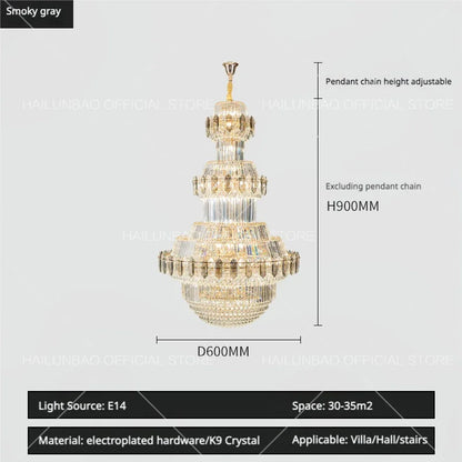 DecorBites™ Crystal Chandelier: Villa High Living Room Luxury Lighting
