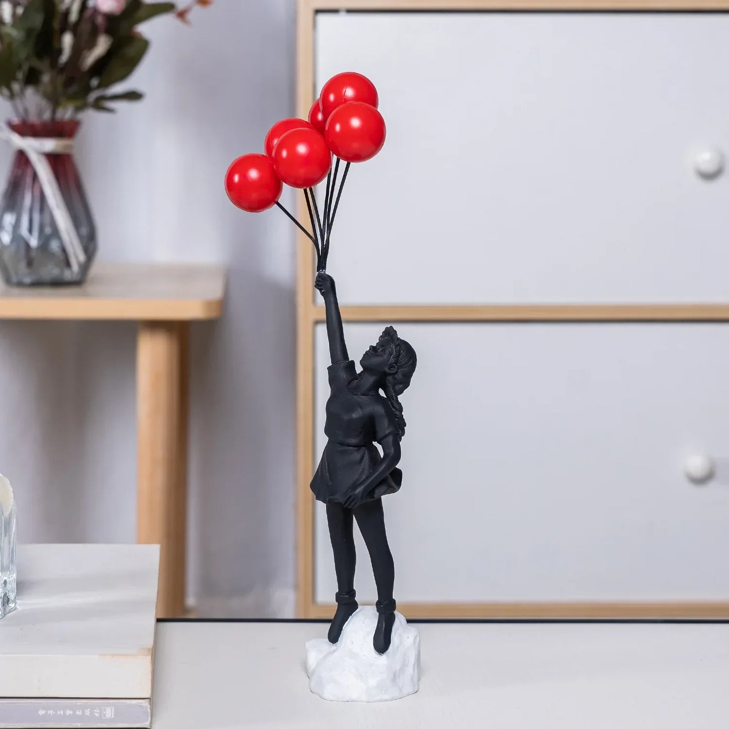 DecorBites™ Flying Love Balloon Girl Sculpture: Abstract Modern Home Office Decor & Gift