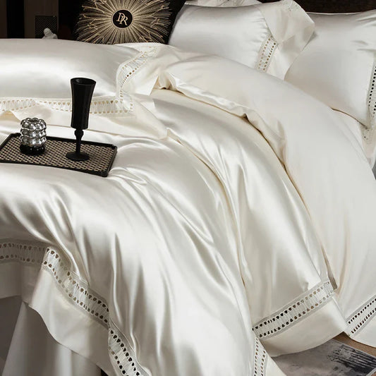 Decobites 1000TC Egyptian Cotton Luxury Satin Bedding Set with Wide Hollow Edge