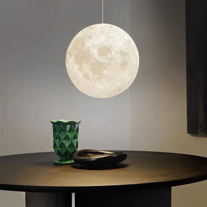 3D-Printed Moon Pendant Light in White Polymer