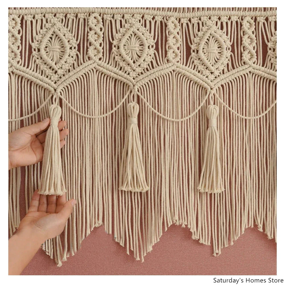 Decobites Boho Macrame Door Curtain Handmade Cotton Rope Wall Hanging Tapestry Boujee Decor