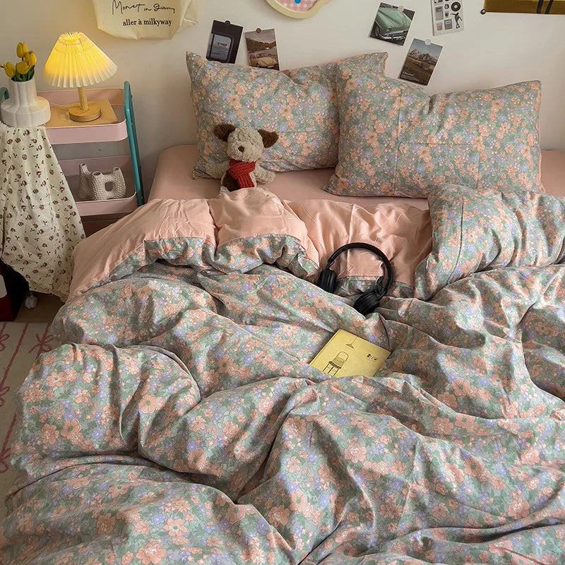 DecorBites™ Korean Floral Print Single Duvet Cover: Sweet Comfort, All Seasons, Skin-Friendly