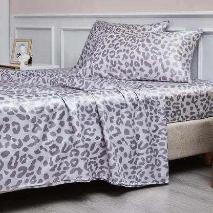 Decobites Satin Leopard Print Sheet Set - Queen/King Sizes