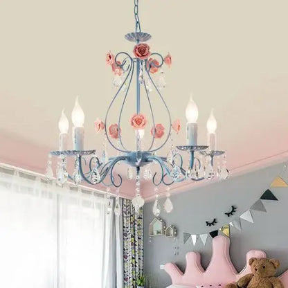 ثريا ديكوربايتس™ من الكريستال الأزرق لغرفة نوم الأميرة - مصابيح معلقة على شكل زهور رومانسية للأطفال