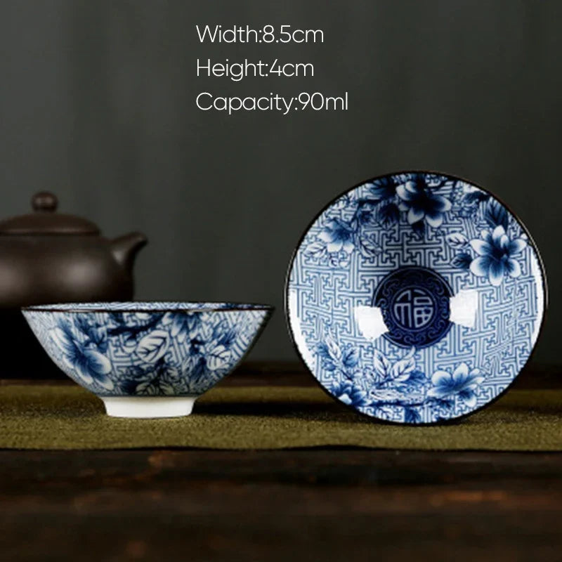 DecorBites™ Blue and White Porcelain Hand-Painted Tea Cups - Set of 1