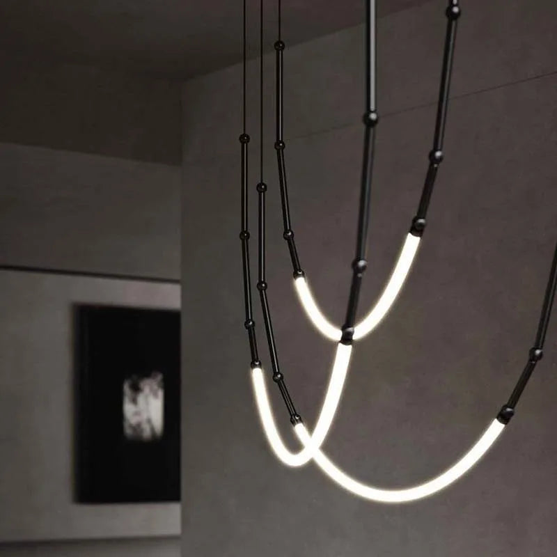 DecorBites™ Leda Black Line Chandelier: Stylish Luminaire for Dining & Living Room; Stairwell Lighting