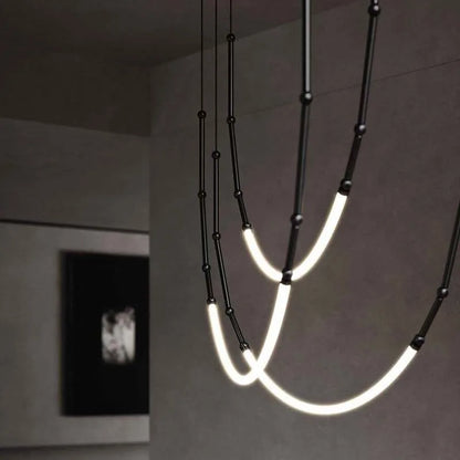 DecorBites™ Leda Black Line Chandelier: Stylish Luminaire for Dining & Living Room; Stairwell Lighting