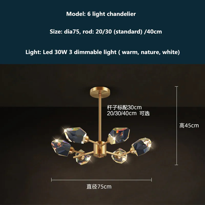 ثريا كريستالية قابلة للتعتيم من ديكوربايتس™ مزودة بثلاث مصابيح LED نحاسية