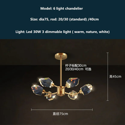 ثريا كريستالية قابلة للتعتيم من ديكوربايتس™ مزودة بثلاث مصابيح LED نحاسية
