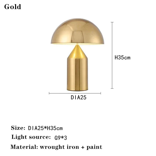 DecorBites™ Atollo Bedroom Table Lamp - Luxury Metal Mushroom Desk Light