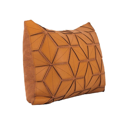 DecorBites™ Dark Orange Geometric Petals Leather Patched Lumbar Pillow Cover Luxury Case