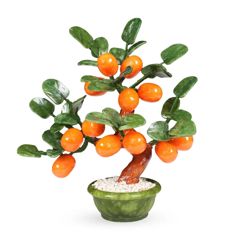 Decorbites™ Árbol Bonsái de Mandarina Kumquat Jade: Ornamentos Decorativos Chinos Hechos a Mano