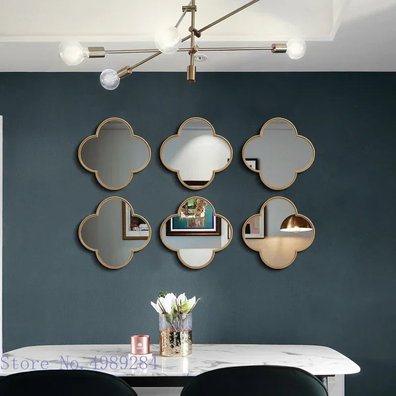 DecorBites™ Golden Border Geometric Plum Flower Mirror Wall Decoration