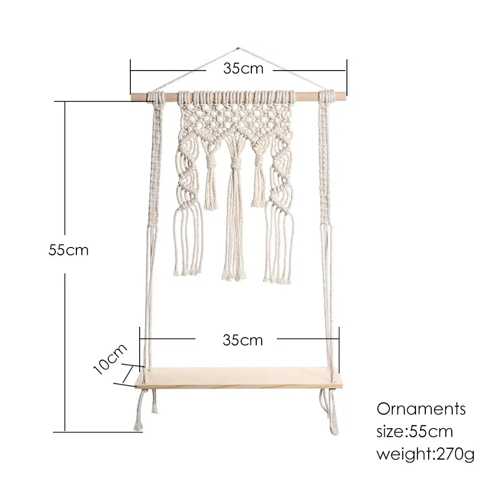 DecorBites™ Boho Macrame Wood Wall Shelf Home Decor