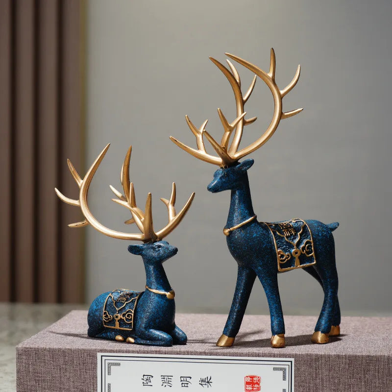 DecorBites™ Deer Figurine Set | Resin Elk Reindeer Sculpture for Christmas Decoration