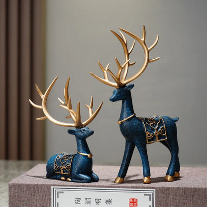 DecorBites™ Deer Figurine Set | Resin Elk Reindeer Sculpture for Christmas Decoration