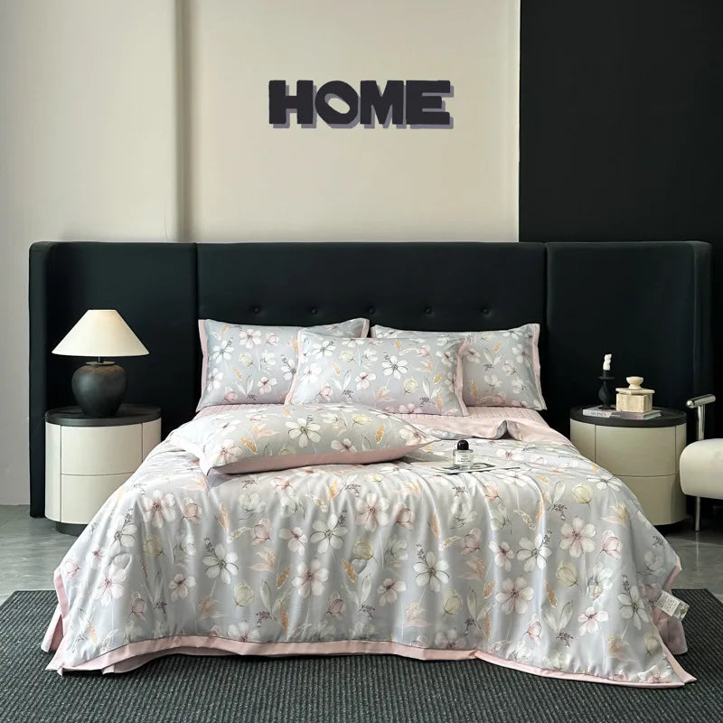 طقم لحاف صيفي من الحرير البارد من DecorBites™ مع ملاءات وأغطية وسائد