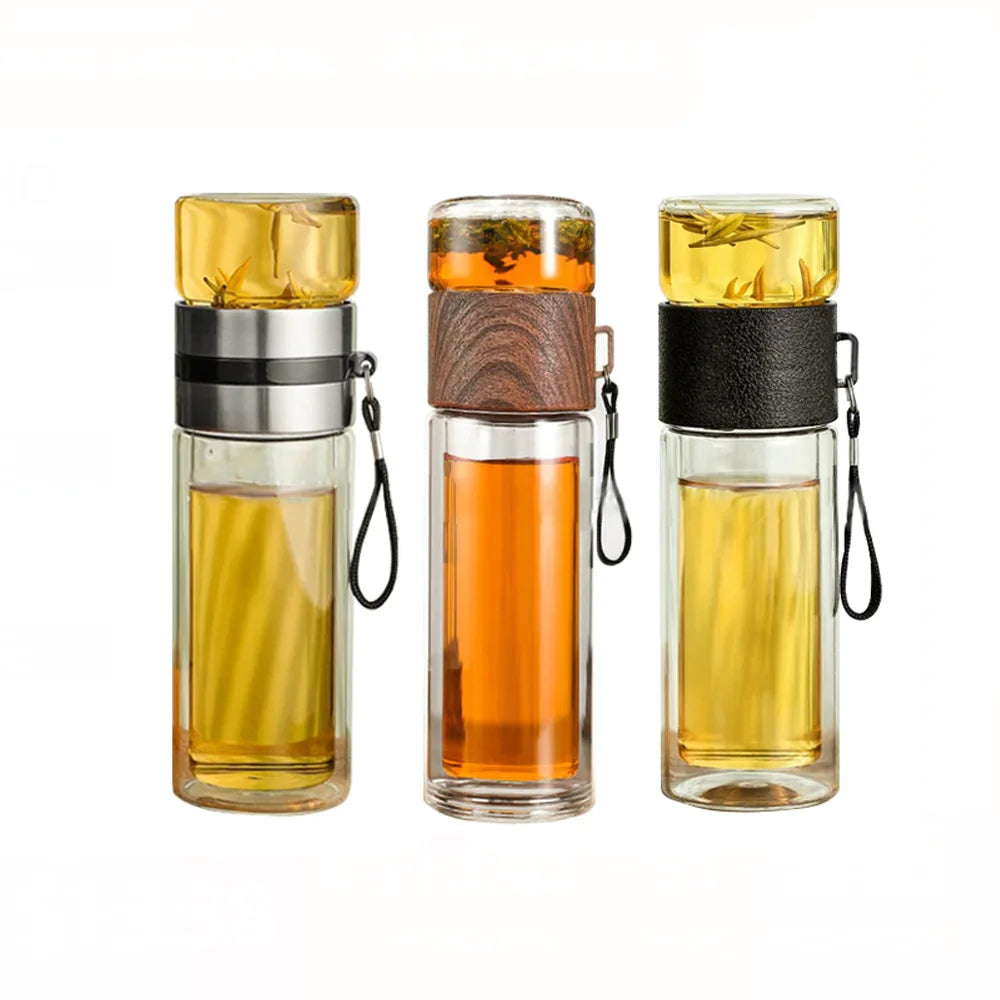 DecorBites™ High-End Thermal Glass Water Bottle with Stainless Steel Insulation