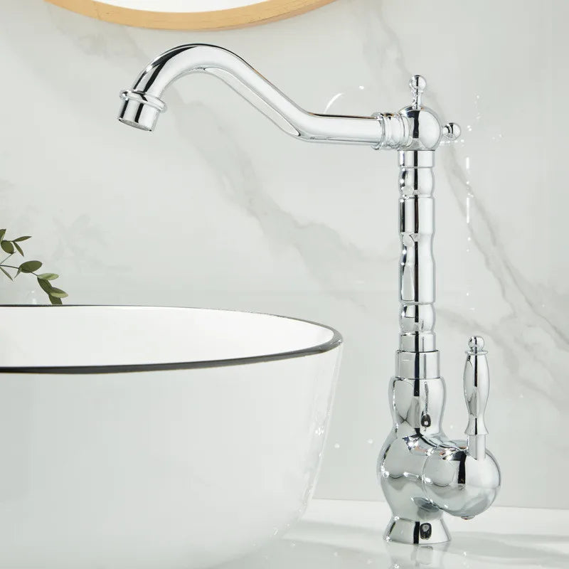 Grifo de Lavabo de Palangana de Oro Decorbites™ Manija Única Grifo Mezclador de Agua Caliente y Fría