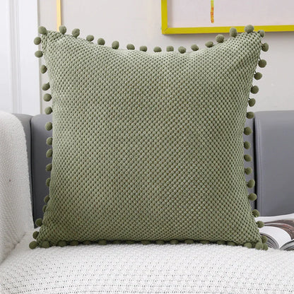 Juego de fundas de cojín decorativas DecorBites™ con pompones color beige - Decoración de sofá de primera calidad para el hogar