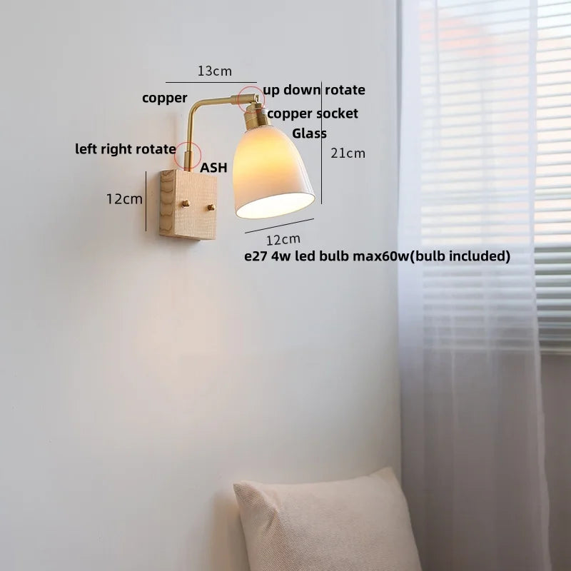 DecorBites™ Ash Wood LED Wall Light Fixture with Pull Chain Switch, Modern Nordic Design