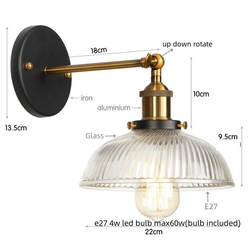 Decorbites™ Glas-Industrie-LED-Wandleuchte mit Zugschalter, Vintage-Nachttischlampe