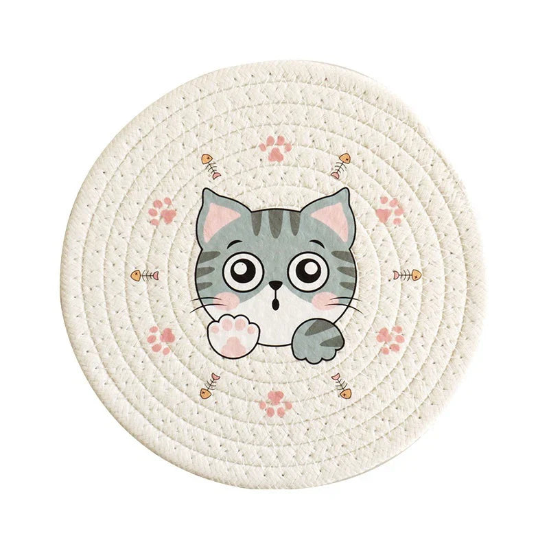 Posavasos redondo tejido con estampado de gato DecorBites™, mantel individual, aislante térmico para mesas