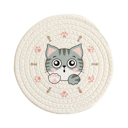 Posavasos redondo tejido con estampado de gato DecorBites™, mantel individual, aislante térmico para mesas