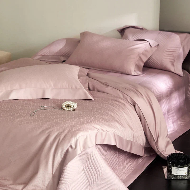 Conjunto de Ropa de Cama Jacquard de Algodón Egipcio Luxe™ Decorbites: Edredón, Cubrecama, Sábana, Fundas de Almohada